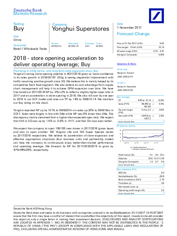 2018 - store opening acceleration to deliver operating leverage; Buy