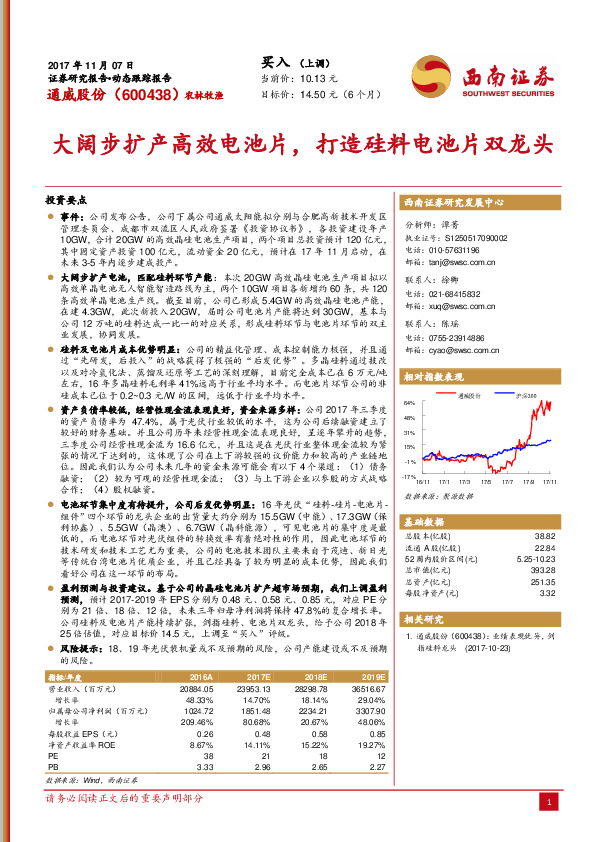 大阔步扩产高效电池片，打造硅料电池片双龙头