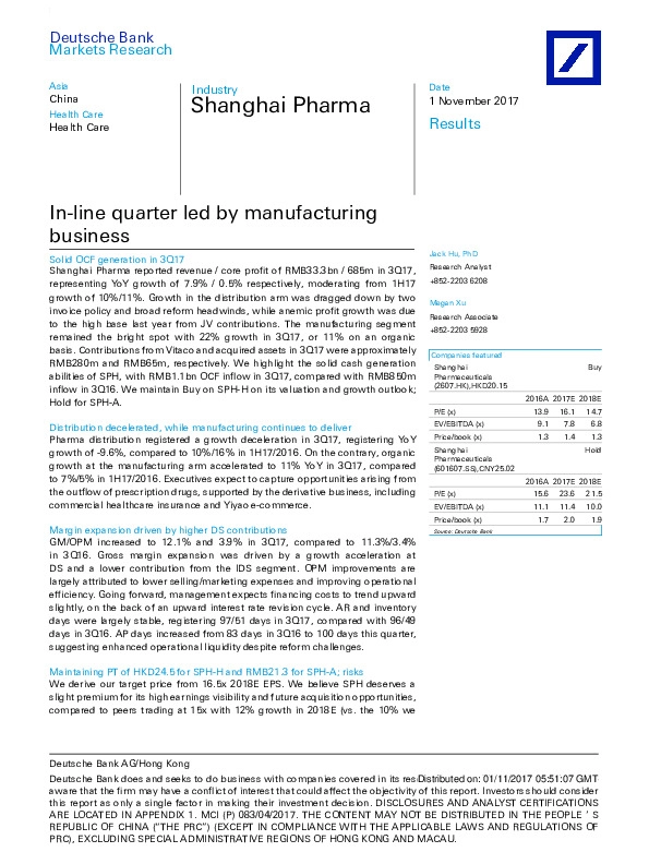 In-line quarter led by manufacturing business