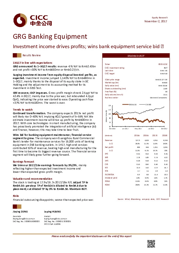 Investment income drives profits; wins bank equipment service bid