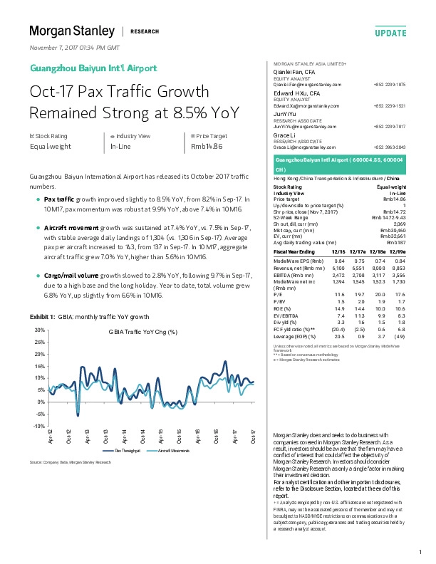 Oct-17 Pax Traffic Growth Remained Strong at 8.5% YoY