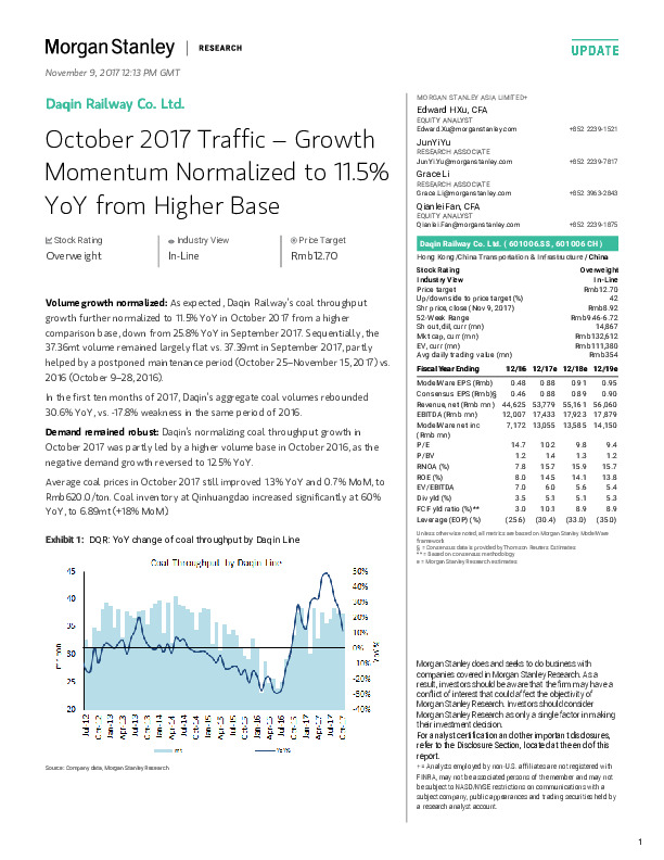 October 2017 Traffic – Growth Momentum Normalized to 11.5% YoY from Higher Base