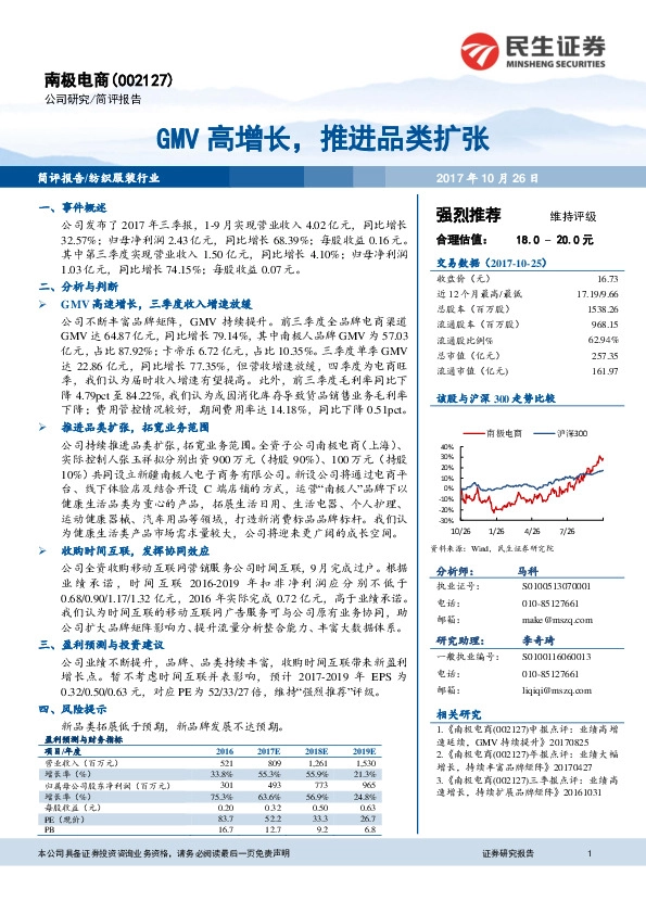 GMV高增长，推进品类扩张