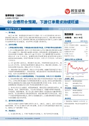 Q3业绩符合预期，下游订单需求持续旺盛