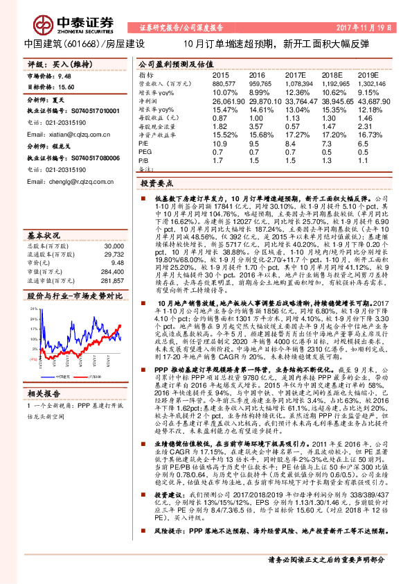 公司深度报告：10月订单增速超预期，新开工面积大幅反弹