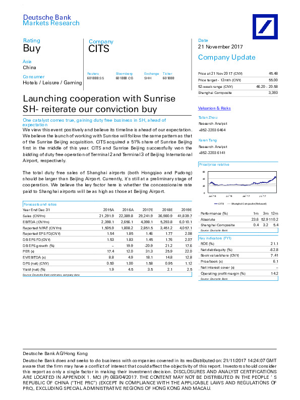 Launching cooperation with Sunrise SH- reiterate our conviction buy