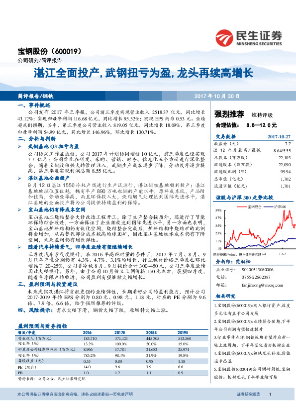 湛江全面投产，武钢扭亏为盈，龙头再续高增长