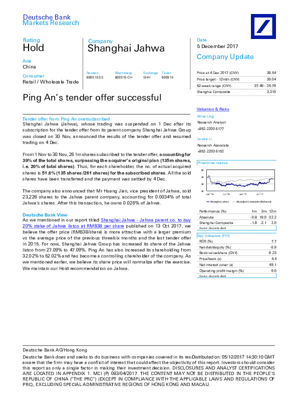 Ping An’s tender offer successful