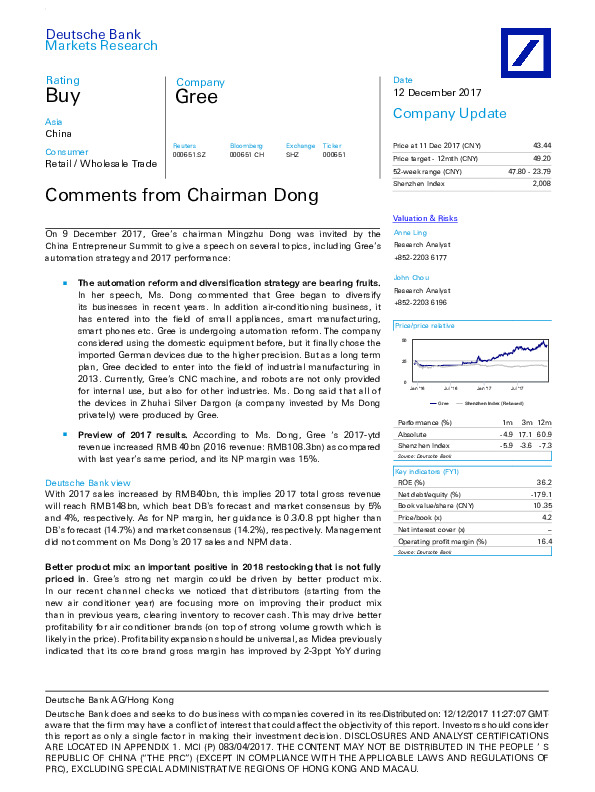 Comments from Chairman Dong