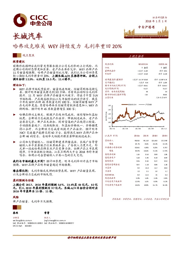 哈弗攻克难关 WEY持续发力 毛利率重回20%