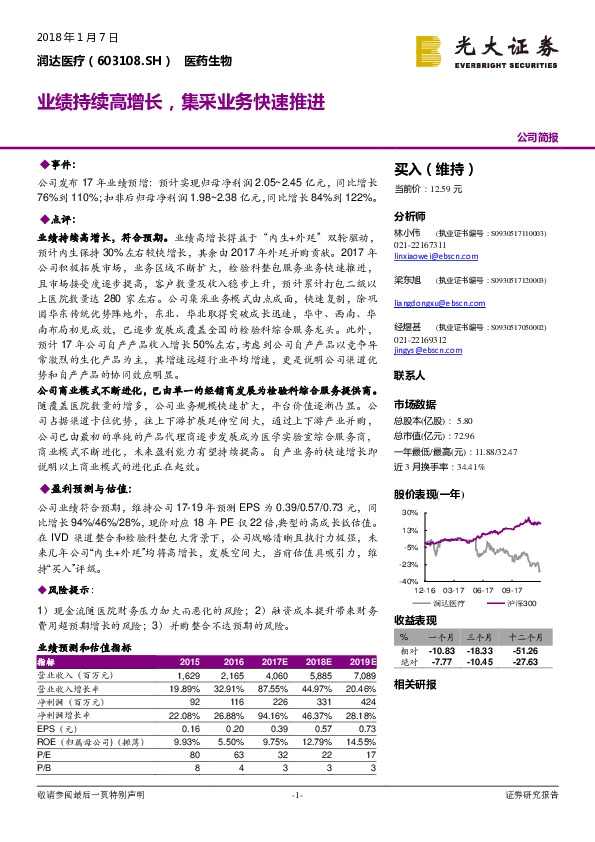 业绩持续高增长，集采业务快速推