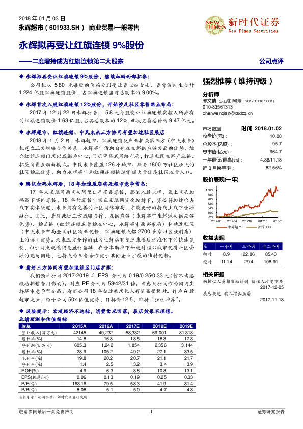 二度增持成为红旗连锁第二大股东：永辉拟再受让红旗连锁9%股份