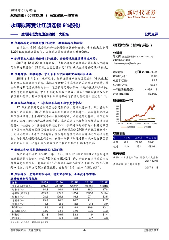 二度增持成为红旗连锁第二大股东：永辉拟再受让红旗连锁9%股份