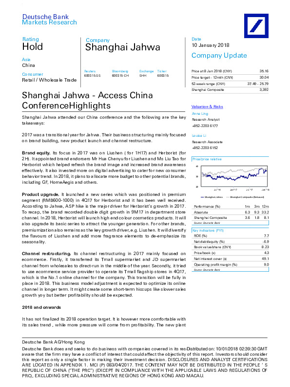 Shanghai Jahwa - Access China ConferenceHighlights