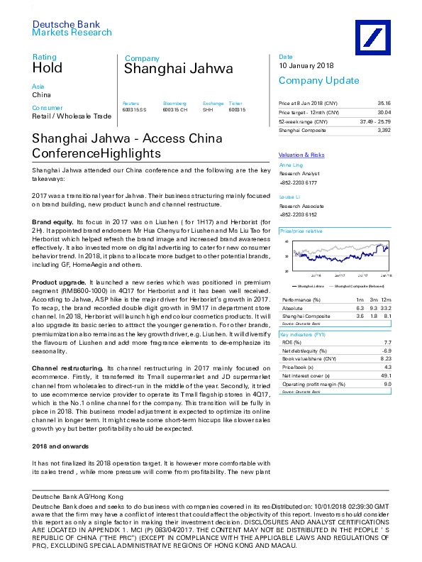 Shanghai Jahwa - Access China ConferenceHighlights