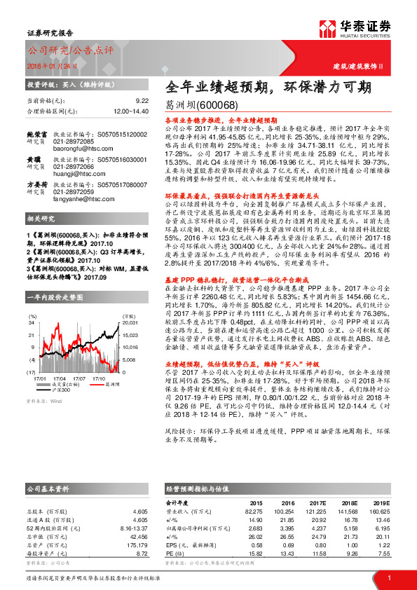 全年业绩超预期，环保潜力可期