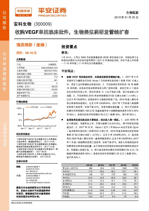 收购VEGF单抗临床批件，生物类似药研发管线扩容