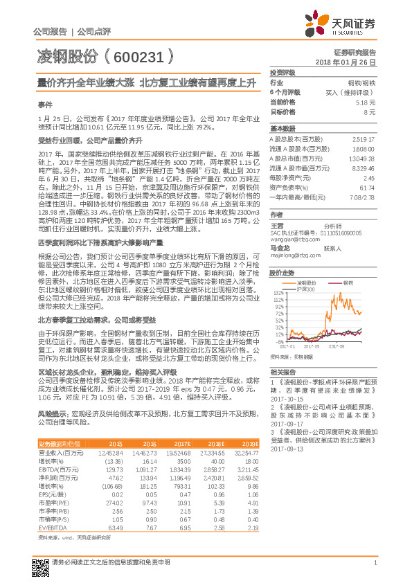 量价齐升全年业绩大涨 北方复工业绩有望再度上升