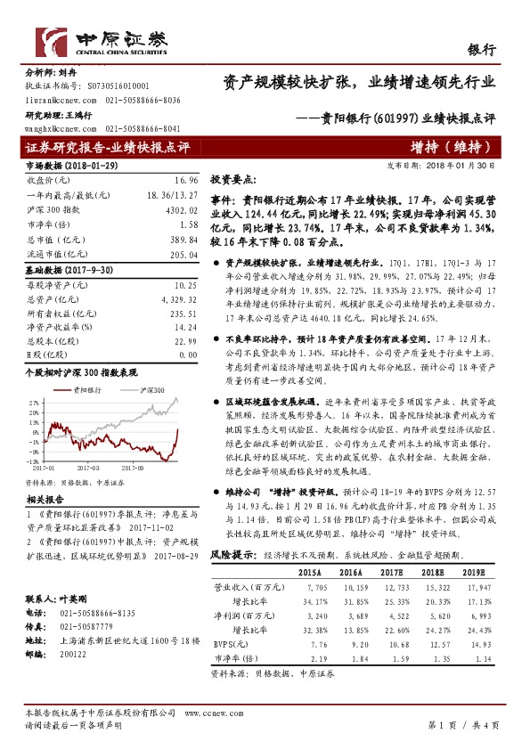 业绩快报点评：资产规模较快扩张，业绩增速领先行业