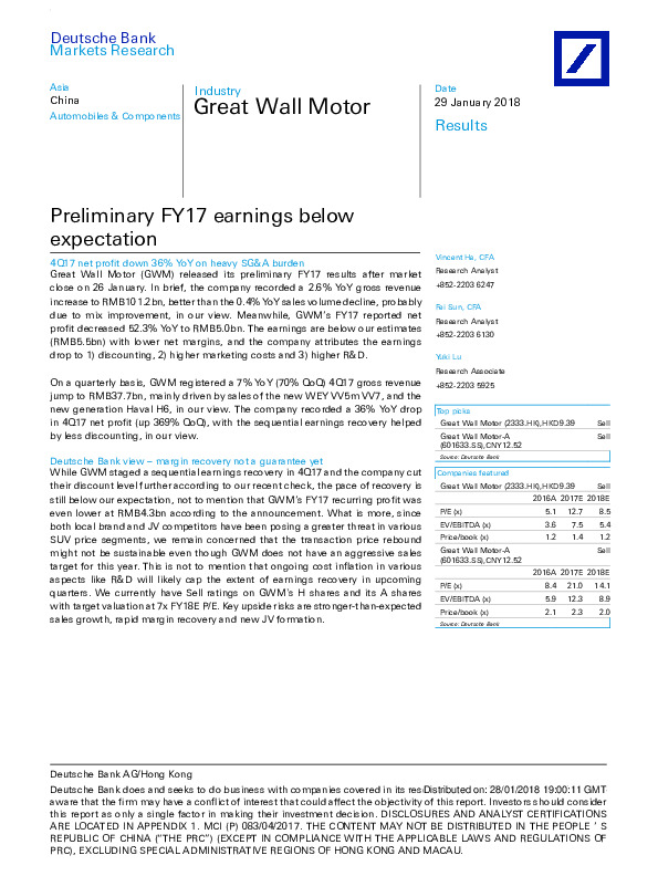Preliminary FY17 earnings below expectation