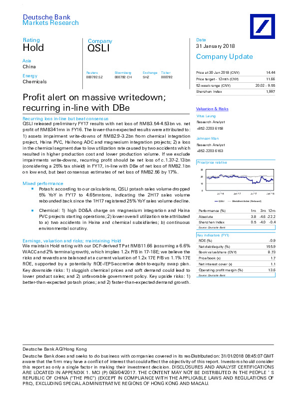 Profit alert on massive writedown; recurring in-line with DBe