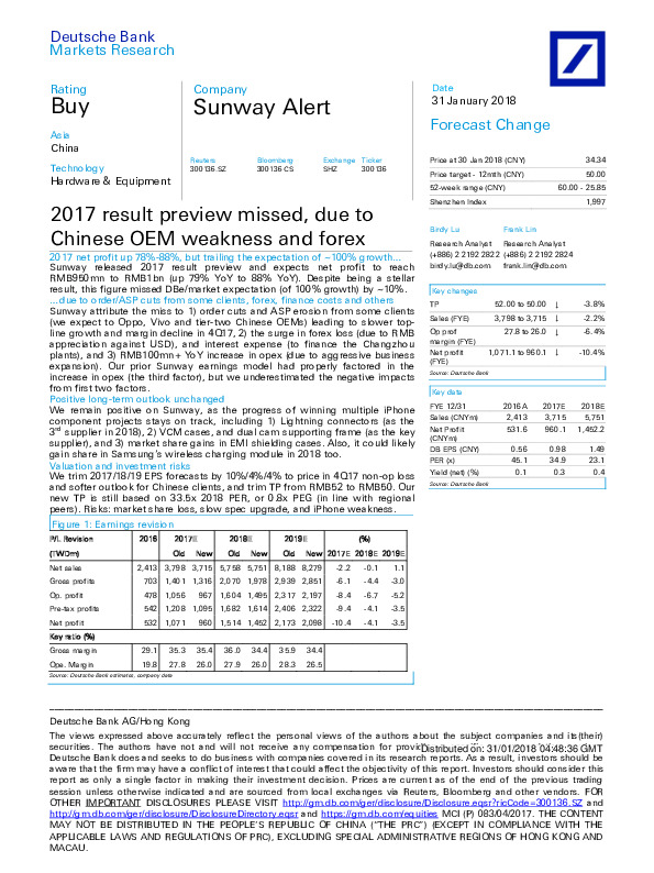 2017 result preview missed, due to Chinese OEM weakness and forex