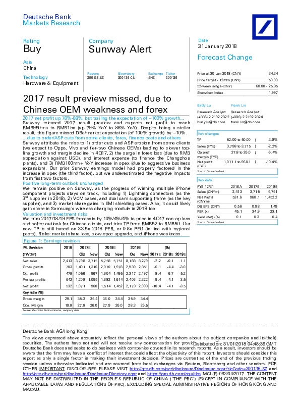 2017 result preview missed, due to Chinese OEM weakness and forex