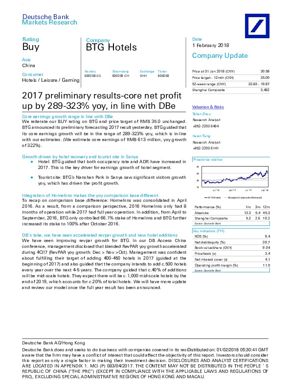2017 preliminary results-core net profit up by 289-323% yoy, in line with DBe