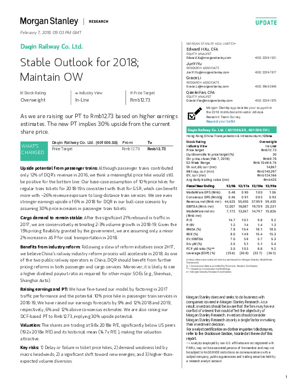 Stable Outlook for 2018;Maintain OW