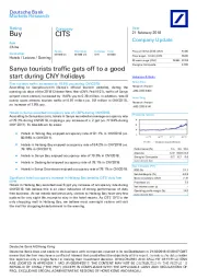 CITS(601888):SANYA TOURISTS TRAFFIC GETS OFF TO A GOOD START DURING CNY HOLIDAYS