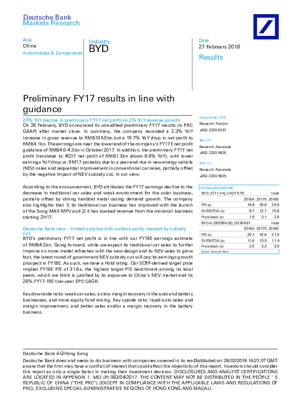 Preliminary FY17 results in line with guidance