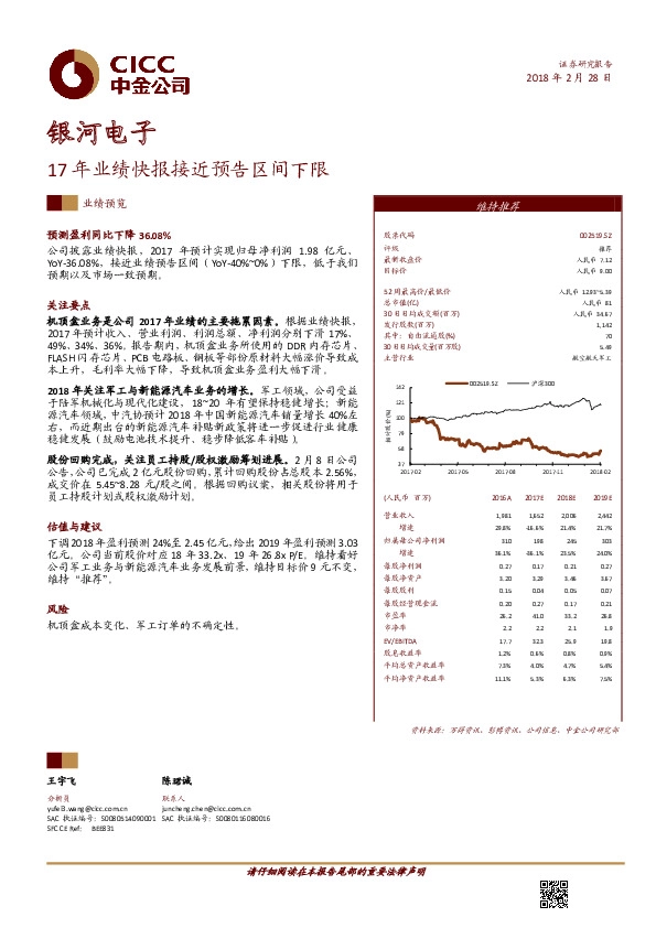 17年业绩快报接近预告区间下限