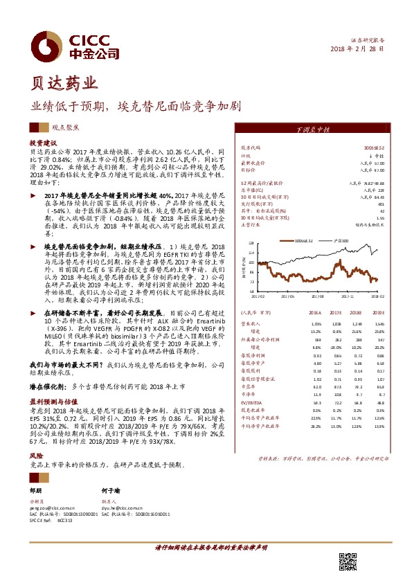 业绩低于预期，埃克替尼面临竞争加剧