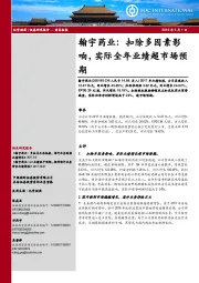 翰宇药业:扣除多因素影响,实际全年业绩超市场预期