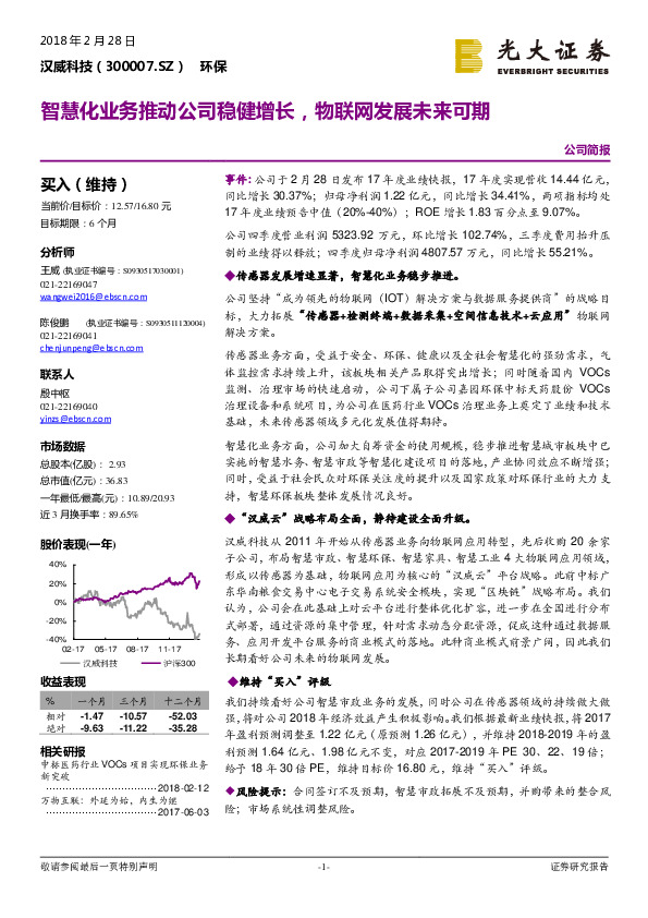 智慧化业务推动公司稳健增长，物联网发展未来可期