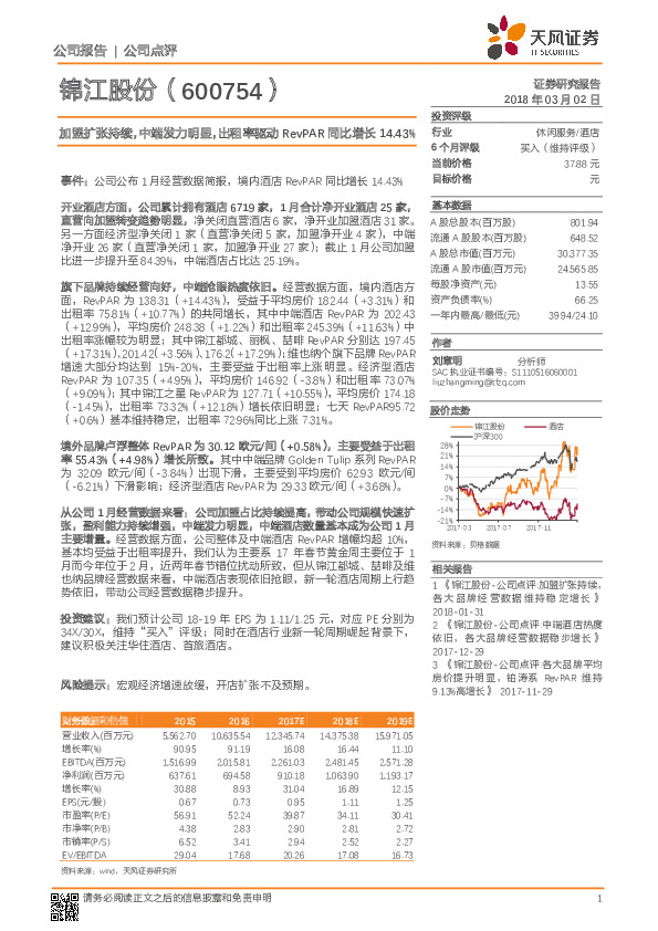 加盟扩张持续，中端发力明显，出租率驱动RevPAR同比增长14.43%