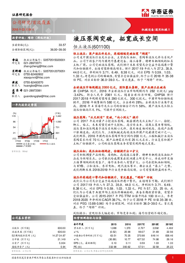液压泵阀突破，拓宽成长空间