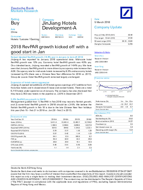 2018 RevPAR growth kicked off with a good start in Jan