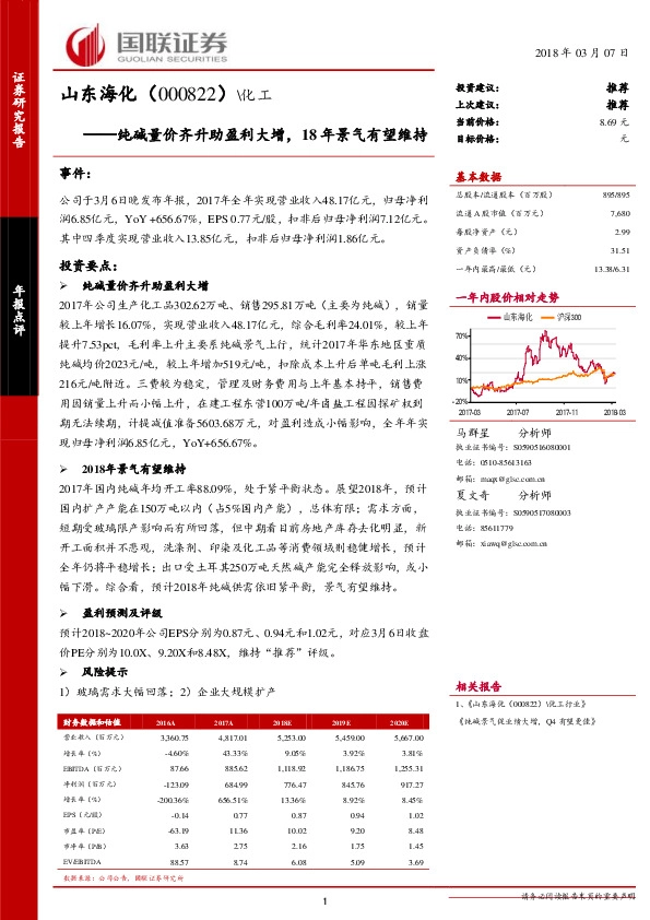 纯碱量价齐升助盈利大增，18年景气有望维持
