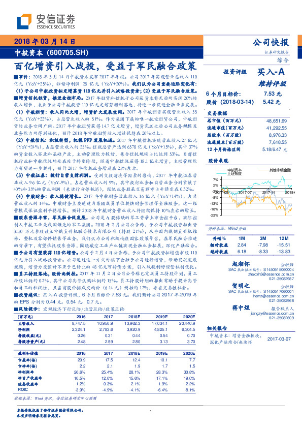 百亿增资引入战投，受益于军民融合政策