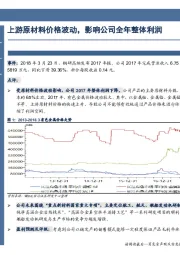 上游原材料价格波动，影响公司全年整体利润