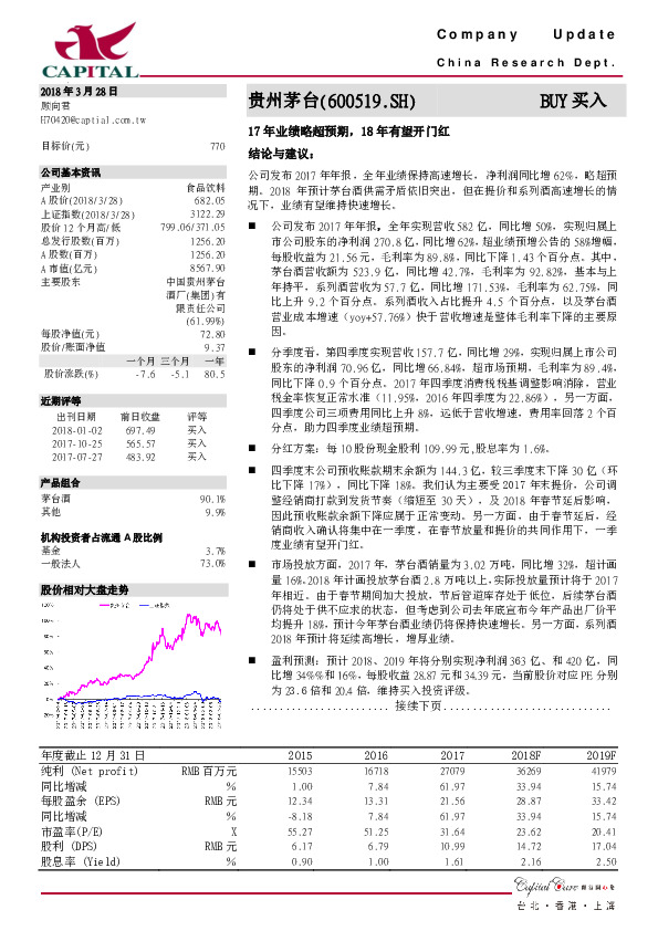 17年业绩略超预期，18年有望开门红