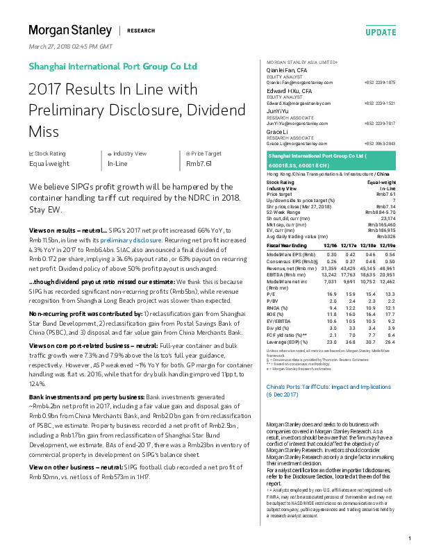 2017 Results In Line with Preliminary Disclosure, Dividend Miss