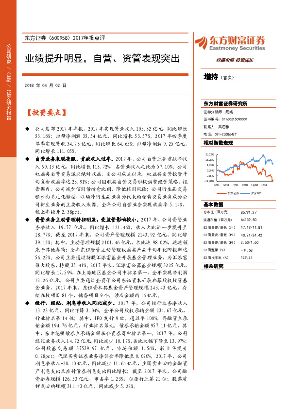 2017年报点评：业绩提升明显，自营、资管表现突出