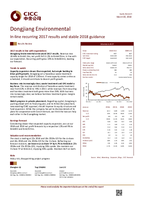 In-line recurring 2017 results and stable 2018 guidance