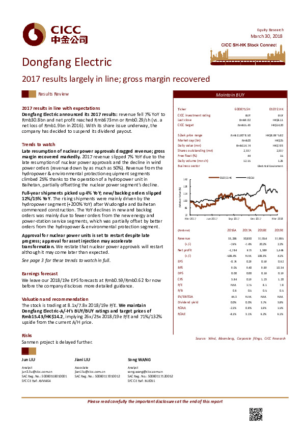 2017 results largely in line;gross margin recovered