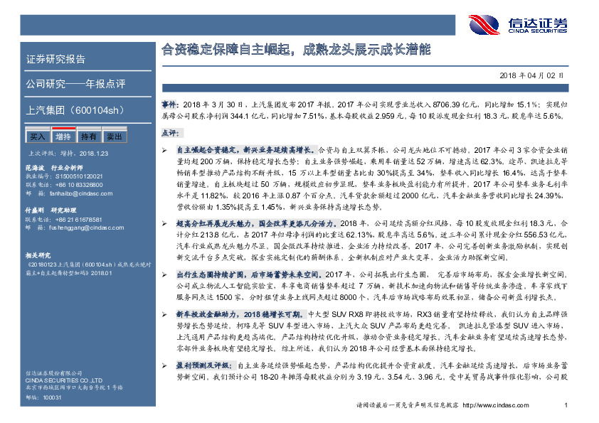 合资稳定保障自主崛起，成熟龙头展示成长潜能