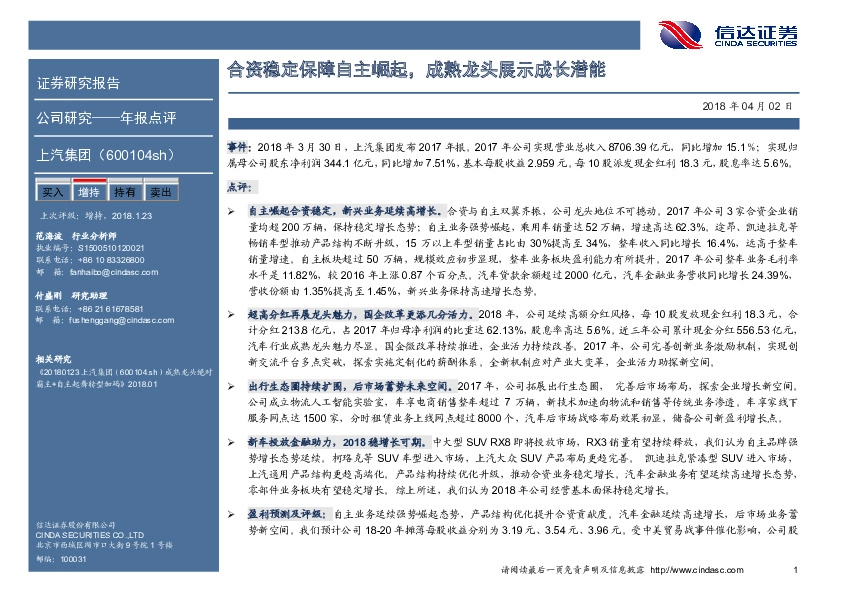 合资稳定保障自主崛起，成熟龙头展示成长潜能