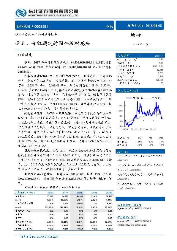 盈利、分红稳定的国企板材龙头