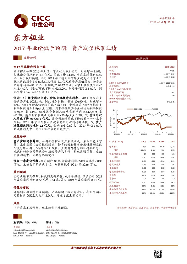 2017年业绩低于预期；资产减值拖累业绩